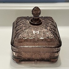 Indiana Glass Plum Bee Box Honey Hive Lidded Dish HOMCO (Tiara) Purple VTG EUC