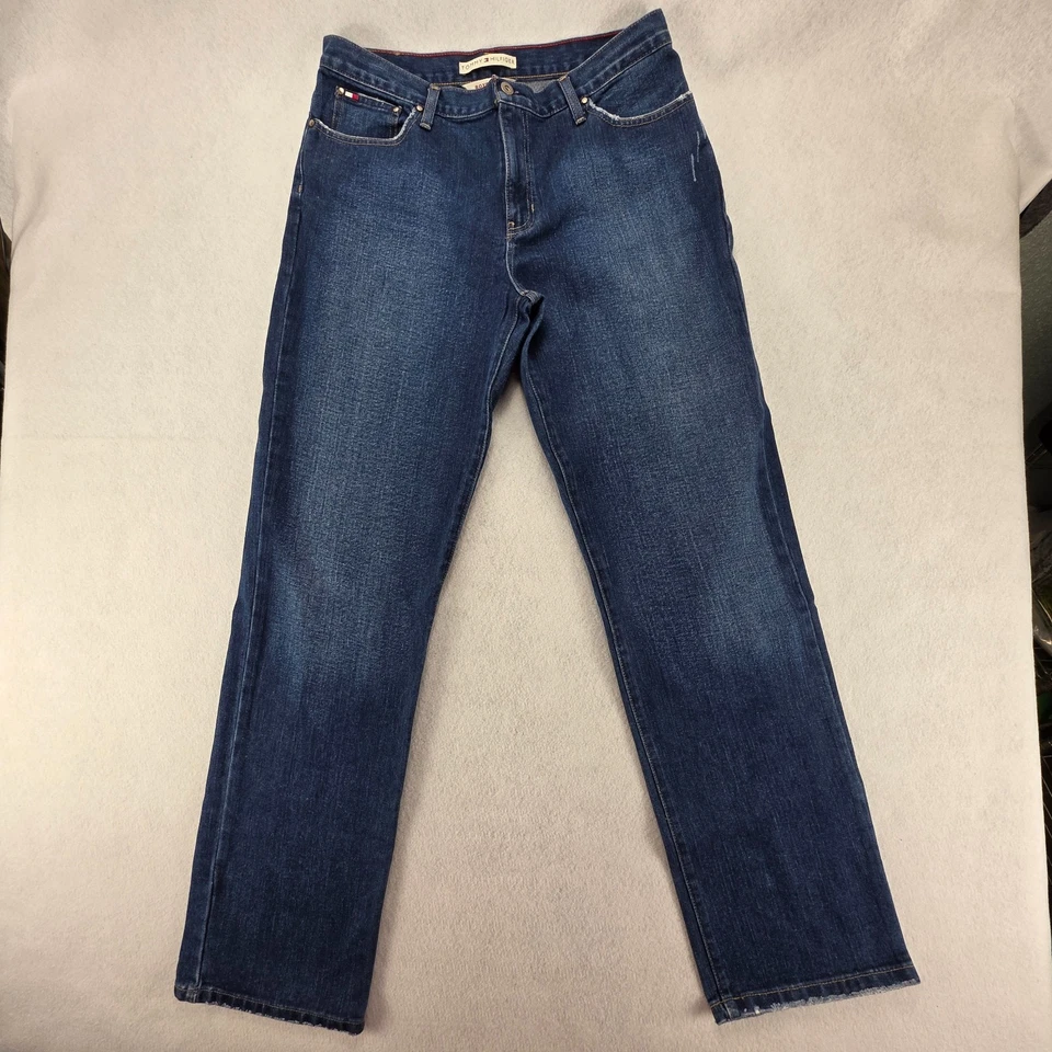 Pantalones de mezclilla de colección Y2K Tommy Hilfiger Boyfriend para mujer talla 12L tiro alto rectos azules Foto 3 de 4