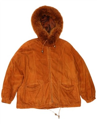 Conbipel Womens Hooded Suede Jacket UK 22 3XL Brown DW25