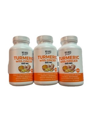 3x Wellness Garden Turmeric Ginger 90 Caps Per Bottle Exp 10/2028