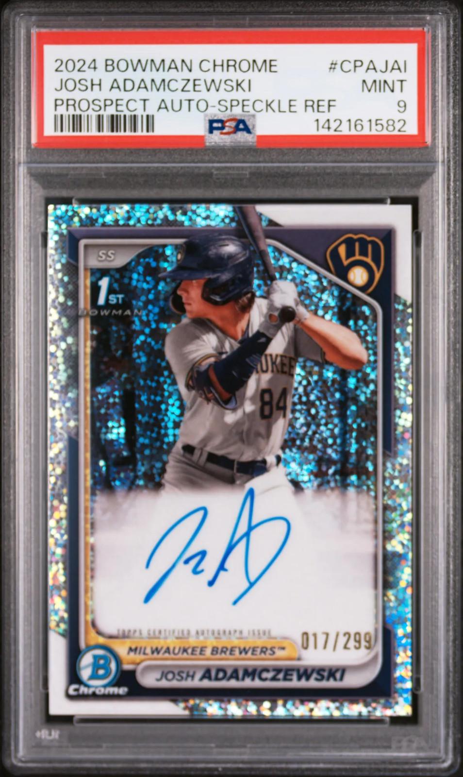 2024 Bowman Chrome Prospect Auto Josh Adamczewski #CPAJAI Speckle Ref /299 PSA 9