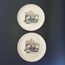 Vtg Marcrest American Heritage 2 Bread/ Dessert Cake Plates River Steamboat MCM