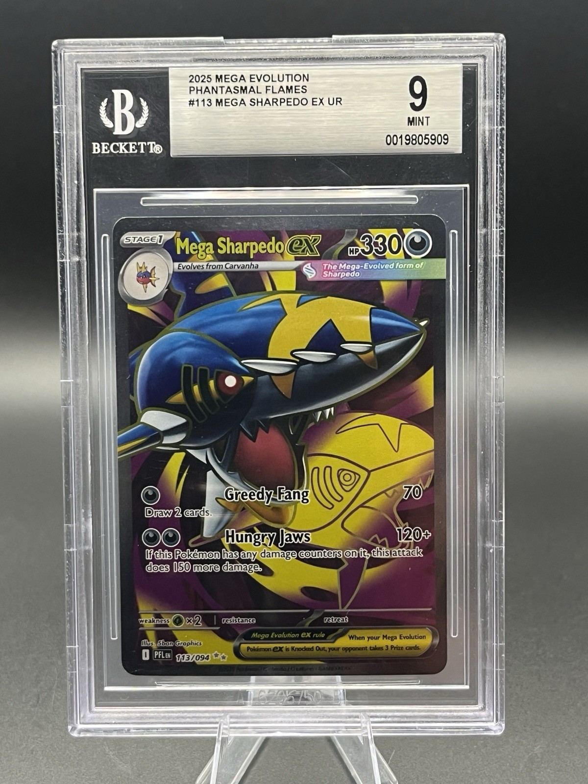 2025 Pokemon Phantasmal Flames Mega Sharpedo EX Ultra Rare #113 BGS 9 MINT