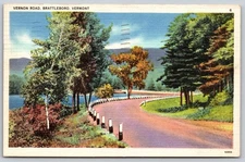 Vernon Road Brattleboro Vermont Vintage Linen Postcard 1941 AA95
