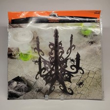 Halloween Glittered Candelabra Tabletop Decoration Spiders Bats Black NEW