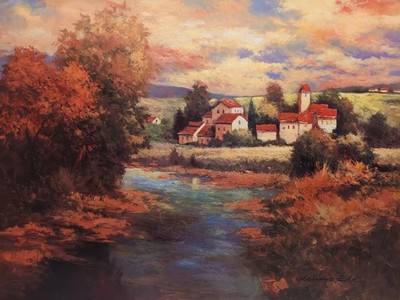 30 x 40 inches Lithograph print of Tuscan Sunset Landscape by Kanayo Ede