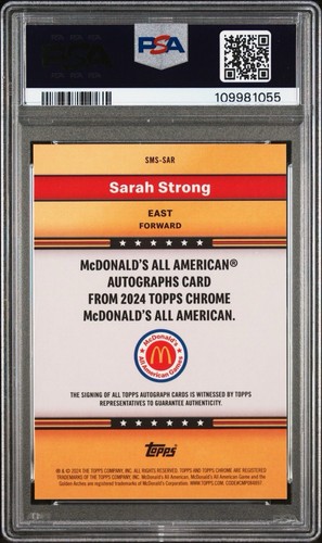 2024 Topps Chrome McDonalds Sarah Strong Logo Refractor Auto /75 PSA 10 Gem Mint - Picture 2 of 2