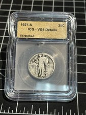 1927-S Standing Liberty Quarter 25c ICG VG8 Details Scratched