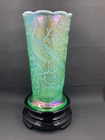 Vintage Fenton Green Carnival Opalescent Peacock  Vase 95th Year Celebration