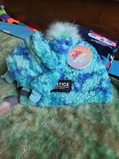 Justice Girls Aqua Tie Dye Faux Fur Sherpa Hat/Gloves Set - New.            (B2)