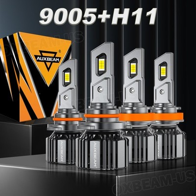 AUXBEAM H11 9005 Combo 180W LED Headlight High Low Beam Bright White Bulbs 6500K
