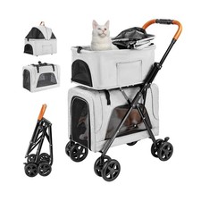 Double Pet Stroller with Detachable Carrier for Medium Small Dogs and Cats, L...