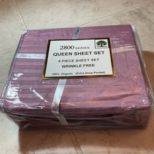 NWT Mauve Hotel Quality 100 Organic Cotton Cal. King Sheets Machine Washable