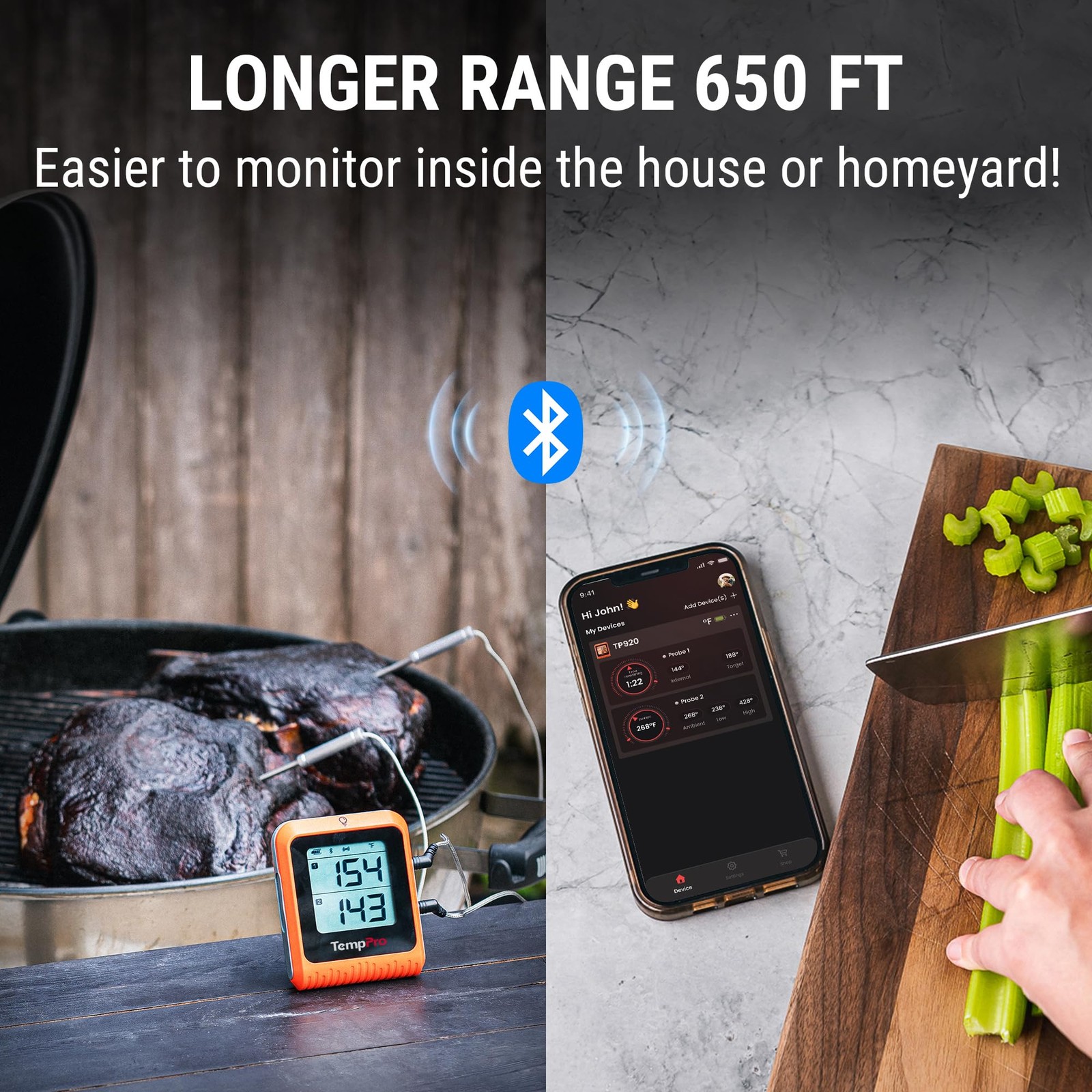 Using A Meat Probe TempPro TempSync 650 ft Bluetooth Meat Thermometer with 2 Probes for ...