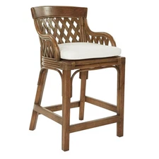 Plantation 27" Counter Stool with Brown Stained Wood Rattan Frame Finish