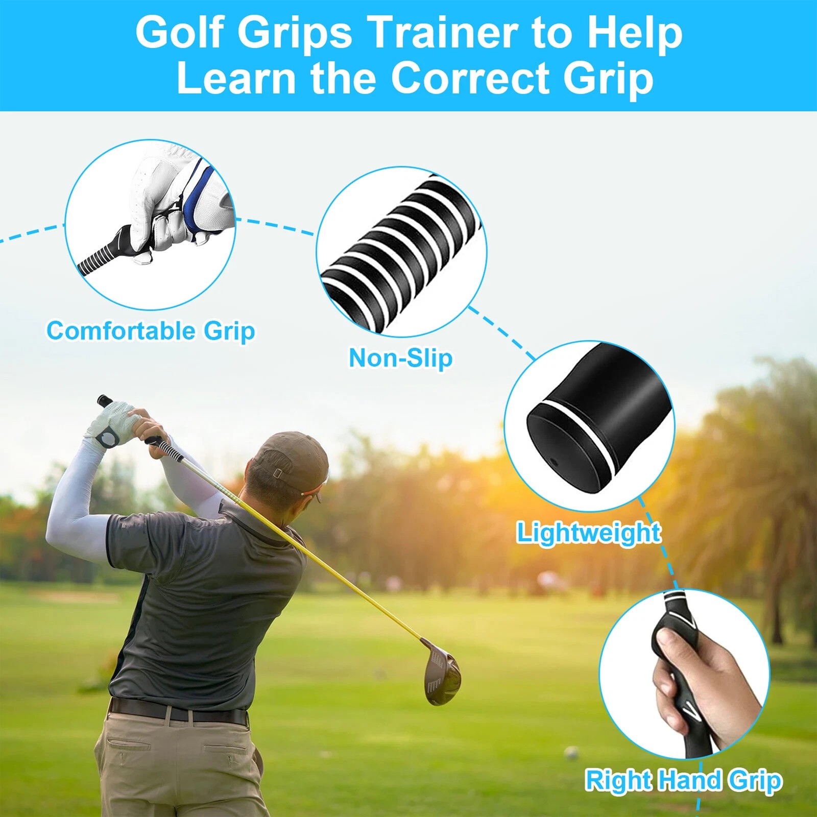 2PCS Right-Hand Golf Swing Training Grip Standard Teaching Aid Warm Up Trainer