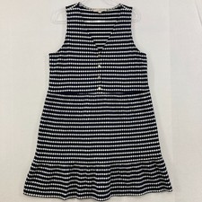 LOFT Large Navy White Jacquard Button V neck Knit Swing Dress Elegant