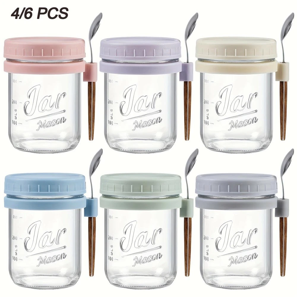 Convenient Overnight Oats Jars, Glass Storage Containers with Lids & Spoons