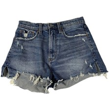 Abercrombie Fitch 26/2 High Rise Mom Shorts Jean Distressed Dark Wash 2593