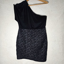 Express Women's Large Black Gray Zebra Animal Print One Shoulder Bodycon Dress