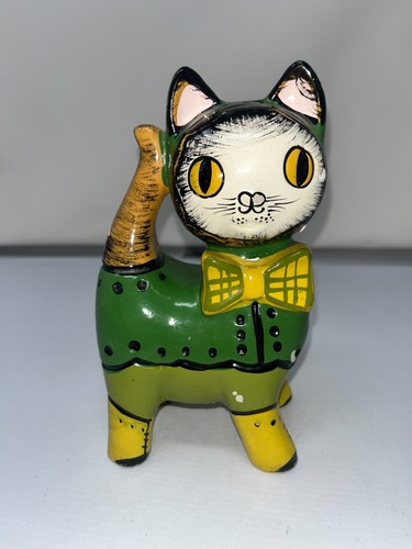 Vintage MCM Lego Japan Chalkware Kitty Cat Coin Bank 7" Tall