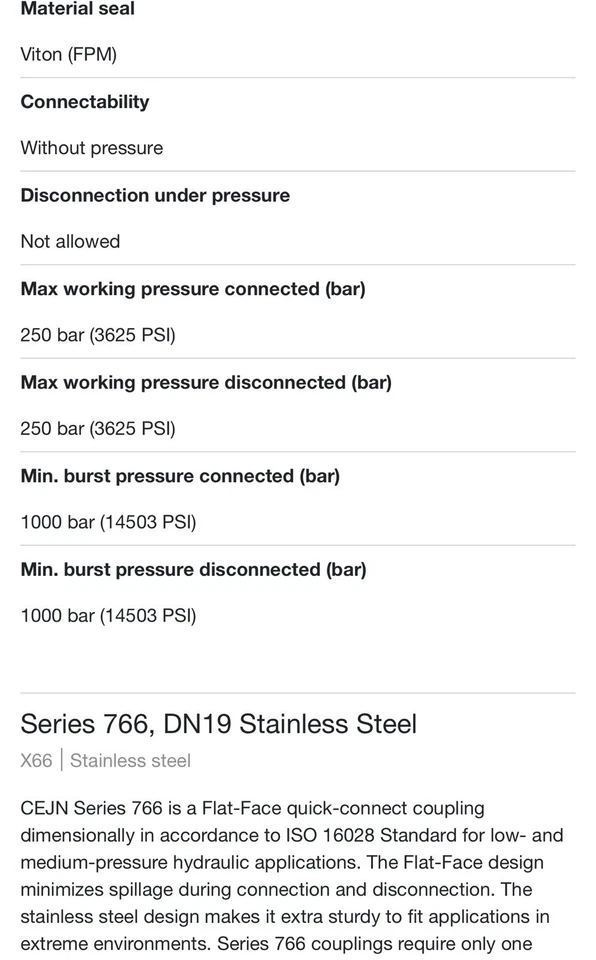 (set) 766-1411 & 766-6411 ISO 16028 FF 316SS 3/4” NPT With Viton Seals - Image 4 of 4