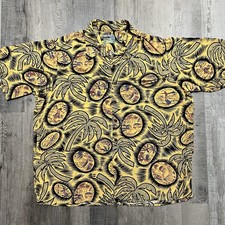 VTG Reyn Spooner Hawaiian Shirt Yellow Eggs Palms Surf Beach Rayon Button XL