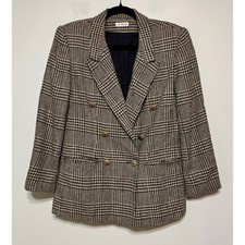 Doncaster Old Money Glen Plaid Woven Silk Blazer Size 2 Double-Breasted Preppy