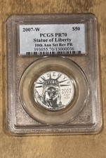 2007-W Reverse Proof $50 American Platinum Eagle 1/2 oz PCGS PR70 10th Anniv.... 3700.00 per troy oz