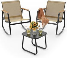 3-Piece Outdoor Rocking Bistro Set Patio Set Textilene Brown  2 Rocking Chairs