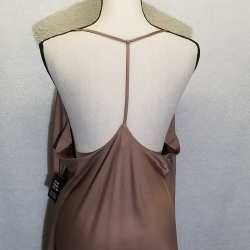 Express XL Slip Dress Tan Satin Cowel Neck T Back Timeless Classic Basic NEW - Picture 4 of 10
