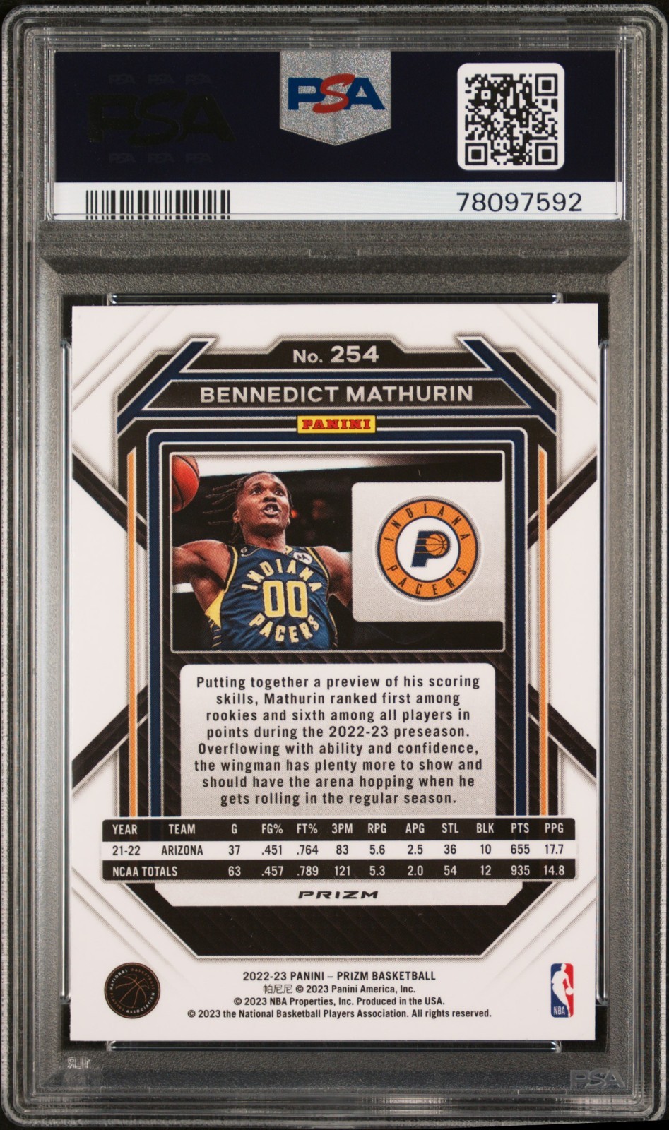 2022 Prizm Bennedict Mathurin RED ICE ROOKIE CARD #254 Pacers & Clippers PSA 10 view 4