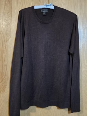 Bogari Studio Brown Silk Cotton Knit Crew Neck Pullover Sweater XL Long Sleeve