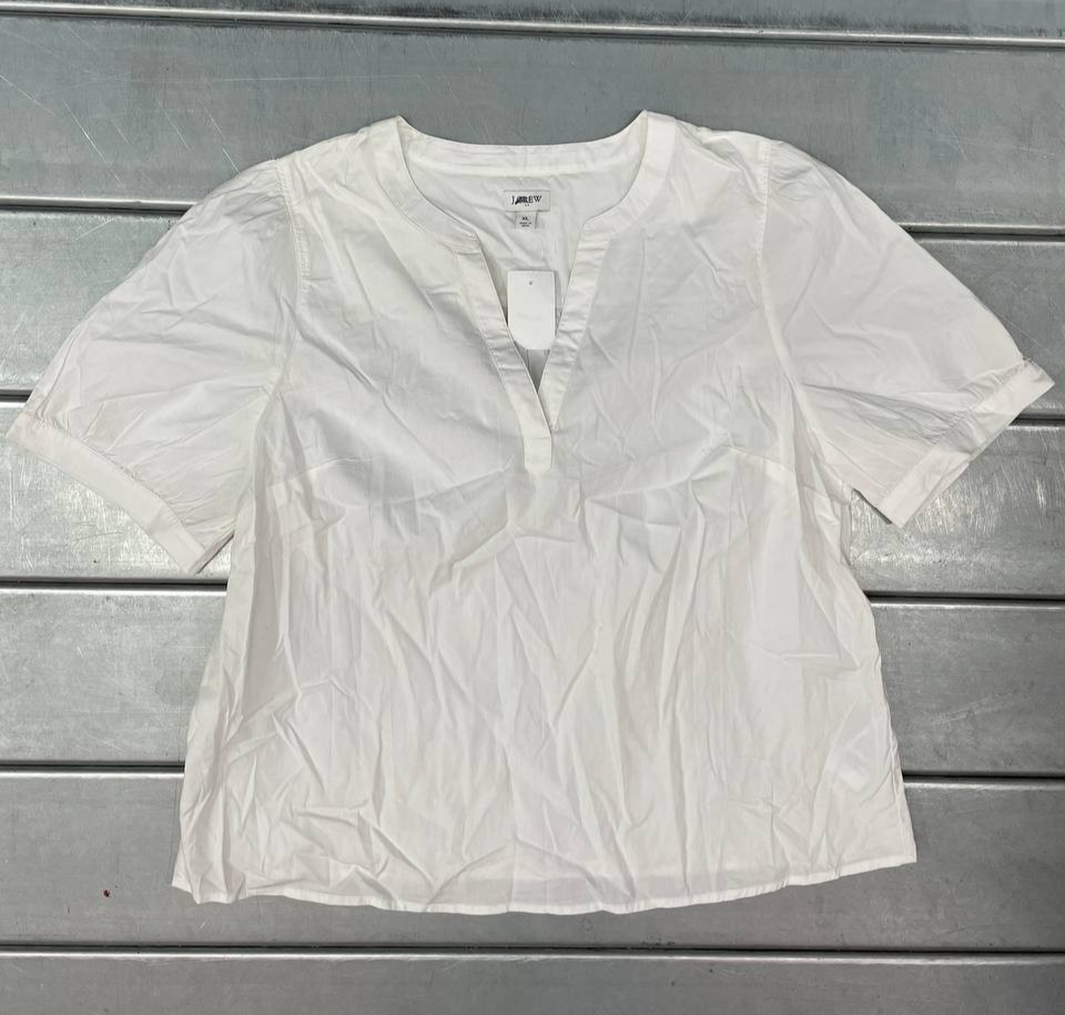 JCrew Poplin Top Blouse Womens XL White Short Sleeve V-Neck
