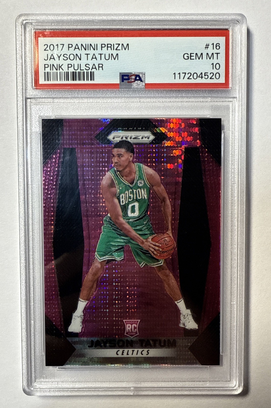 2017-18 Panini Prizm Prizms Pink Pulsar #16 Jayson Tatum Rookie RC 42/42 PSA 10