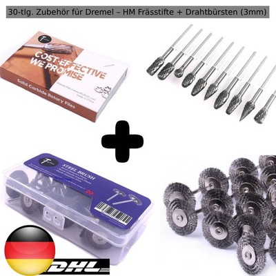 30-tlg. Zubehör für Dremel   HM Frässtifte + Drahtbürsten (3mm)