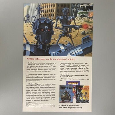 PALLADIUM'S MEGAVERSE ROLLENSPIEL RIFTS ROBOTECH 1993 VINTAGE RETRO WERBUNG