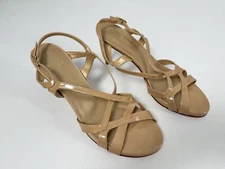 STUART WEITZMAN Sandals Women's 9 Beige Patent Leather Buckle Strap Heels Nude