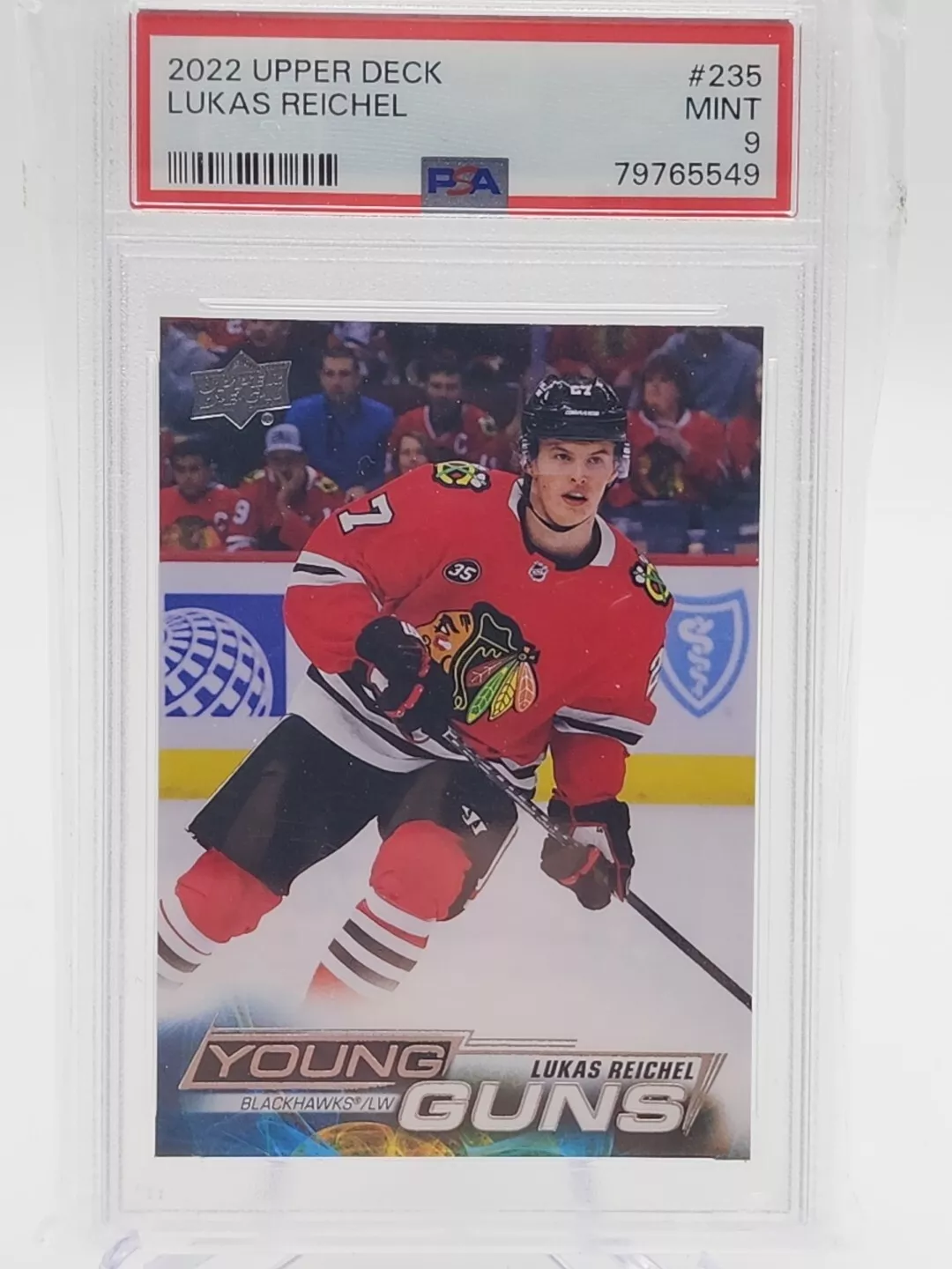 Deal for 2022-23 Upper Deck Lukas Reichel Young Guns RC #235 Blackhawks - PSA 9 Mint