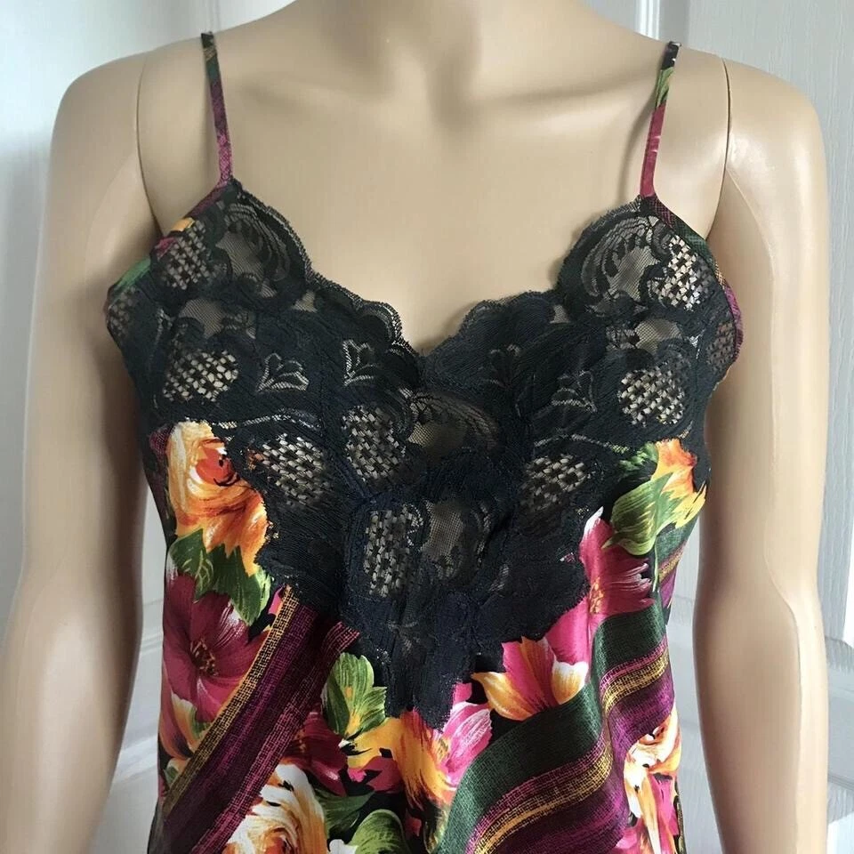 UNDERCOVER Abito vintage anni 80 Victoria’s Secret etichetta oro floreale slip nero pizzo raso taglia M