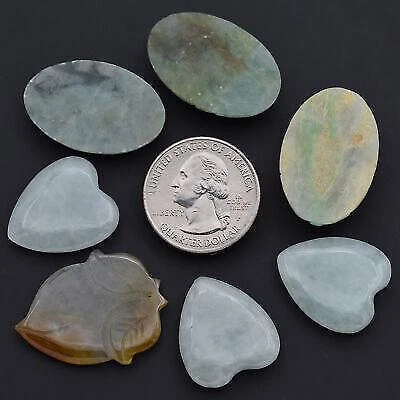 Lote de 7 piedras sueltas vintage talladas en jade verde rojo corazón, fruta y flor Foto 3 de 4