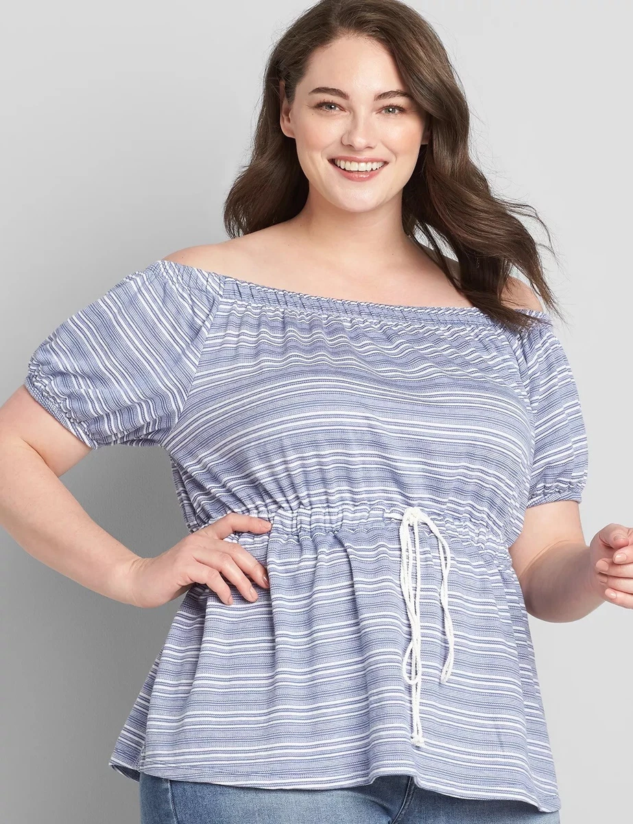 Lane Bryant Striped Convertible Off-The-Shoulder Peplum Top Plus Size 38/40  NWT