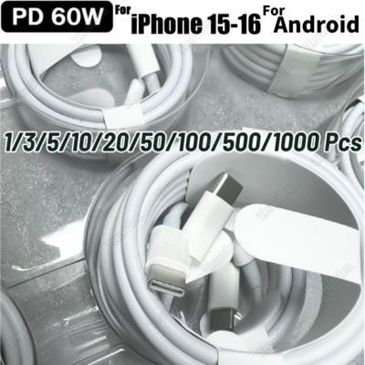 60W USB C To USB C PD Fast Charger Type C Cord For iPhone 16 15 iPad Samsung Lot