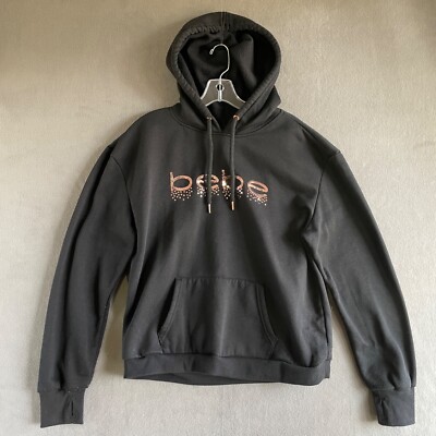 ♡bebe♡ New $69 bebe Black LOGO Sleeve Velvet Velour Zip Up Front Hoodie