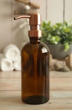 Brown Glass Soap Dispenser Bottles 300ml, Refillable Pump Lotion/Shampoo Bottle