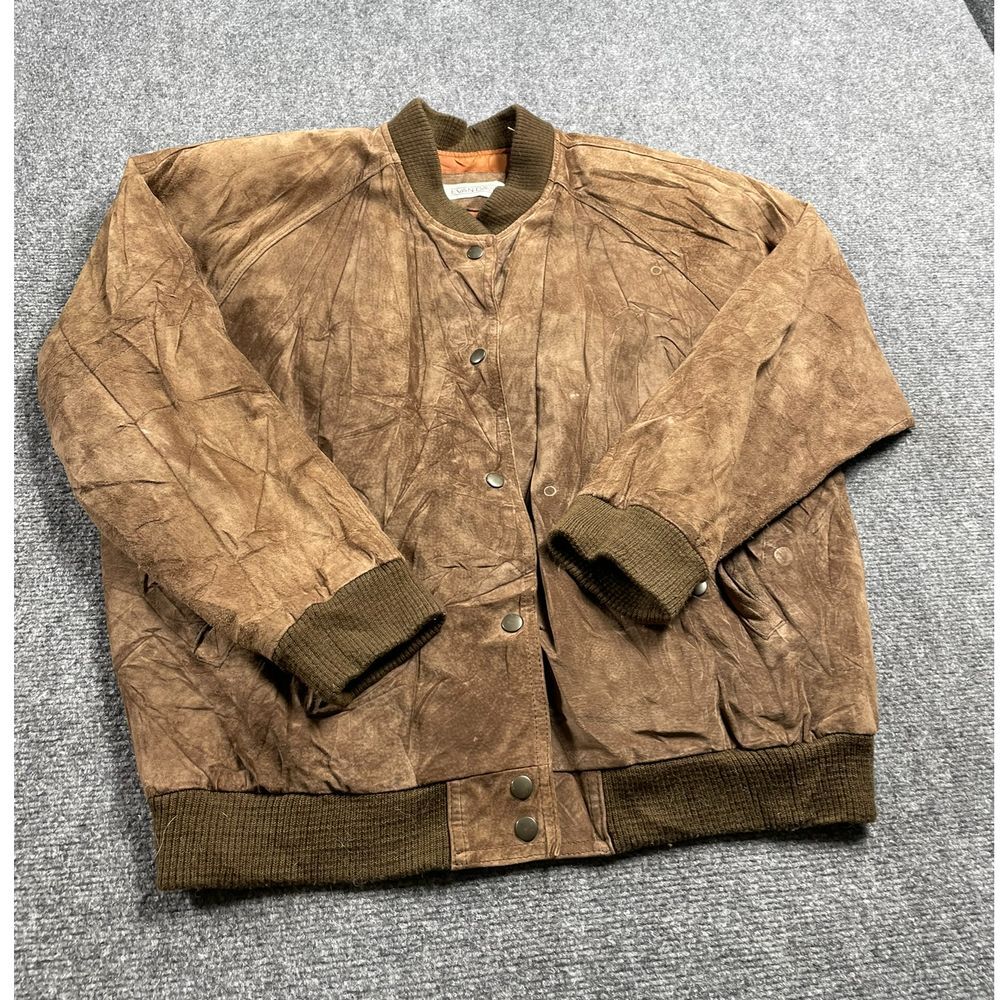 Men's Brown Suede Leather Varsity Jacket with Full Sleeves and Button Closure Size 14