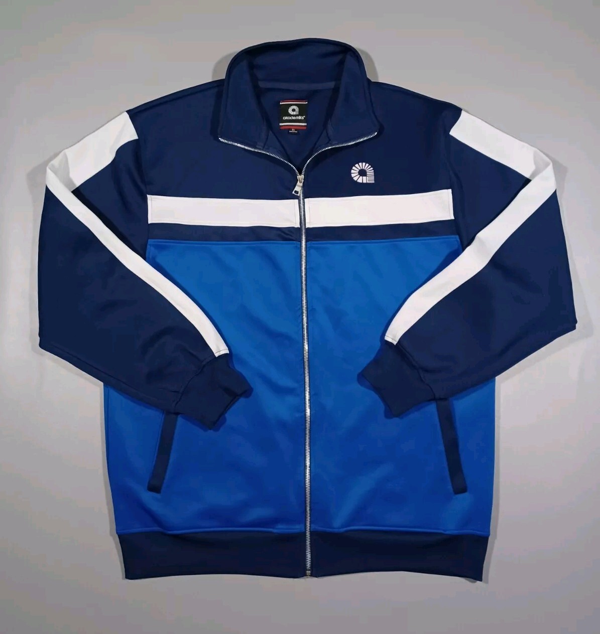 Akademiks Track Jacket Mens Sz XL Blue 2 Tone White Full Zip Y2K