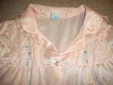 Vint. Philmaid Long Sleeve Bed Jacket Pajama Top Lace w/ embroidery Peach sz L