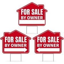 3PC For Sale By Owner Sign with Stakes, 17 Inches by 13 Inches - Double Sided...