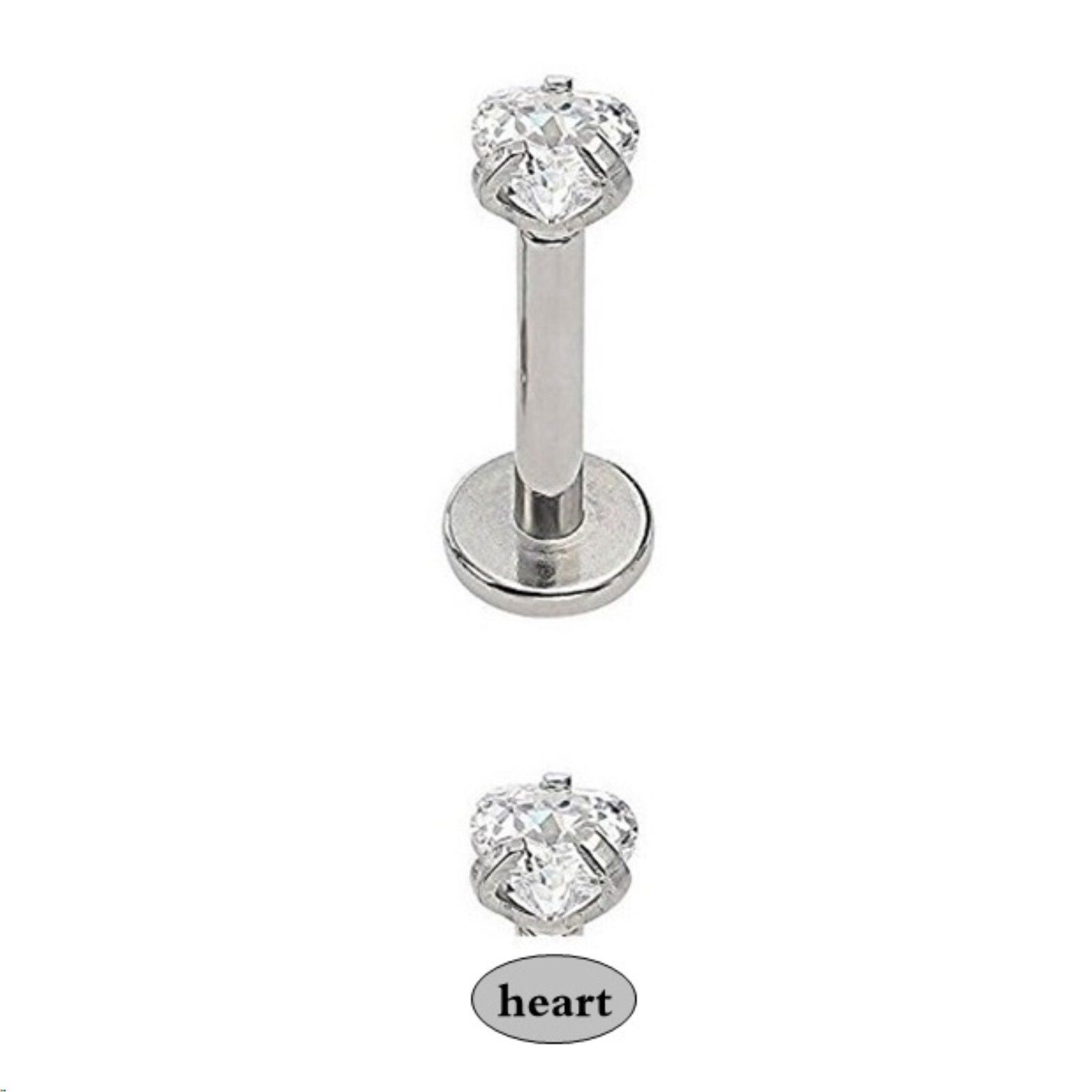 Labret Monroe Clear Heart Gem Rook Snug Helix Lip Ear Tragus Piercing 16g